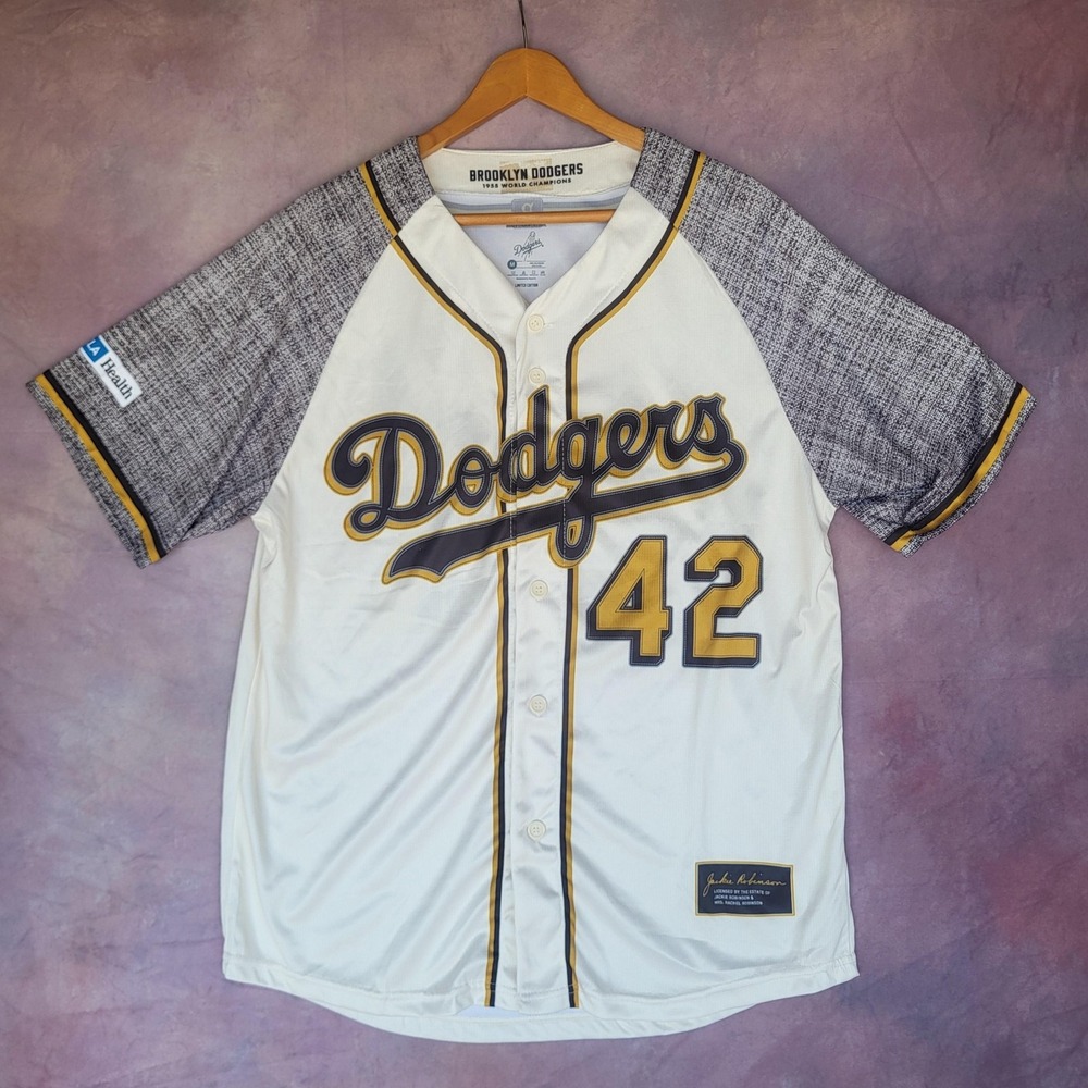 LA x Brooklyn Dodgers Jersey Mens Medium White MLB Baseball Jackie Robinson